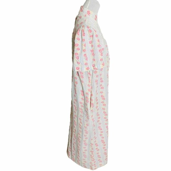 Gilligan Omalley Duster Nightgown Size M Floral Half Zip VTG Style Lounge Dress - Picture 5 of 13